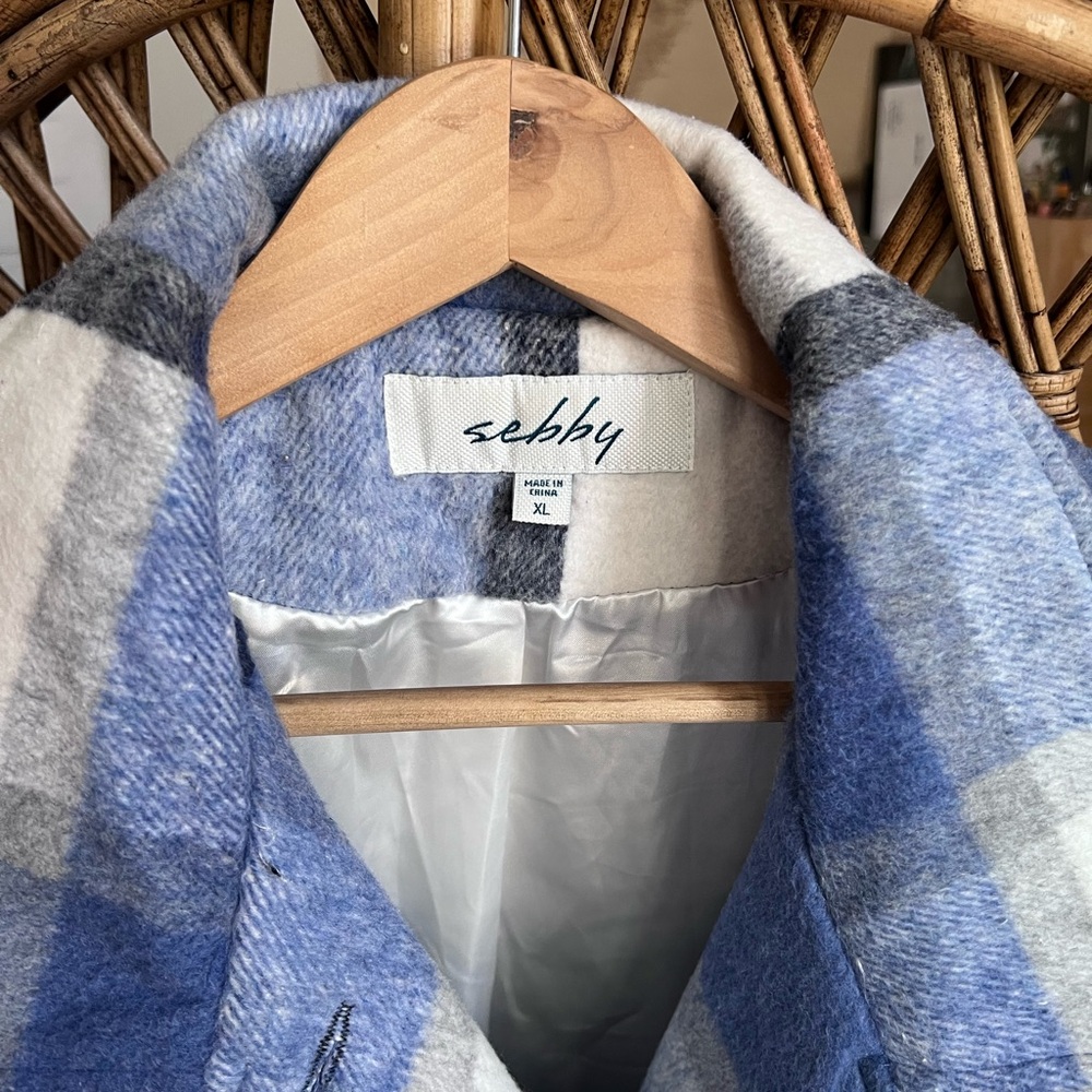Sebby Blue and White Plaid Wool-Blend Coat - Picture 2 of 3